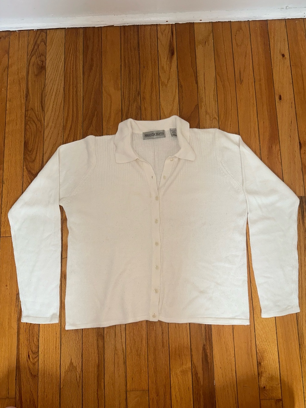 Amanda Smith Cream Button-Front Knit Cardigan